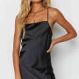 Merry See Black Satin Mini Dress with Slit MS2350