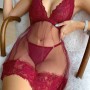Merry See Red Lace and Sheer Nightdress Set